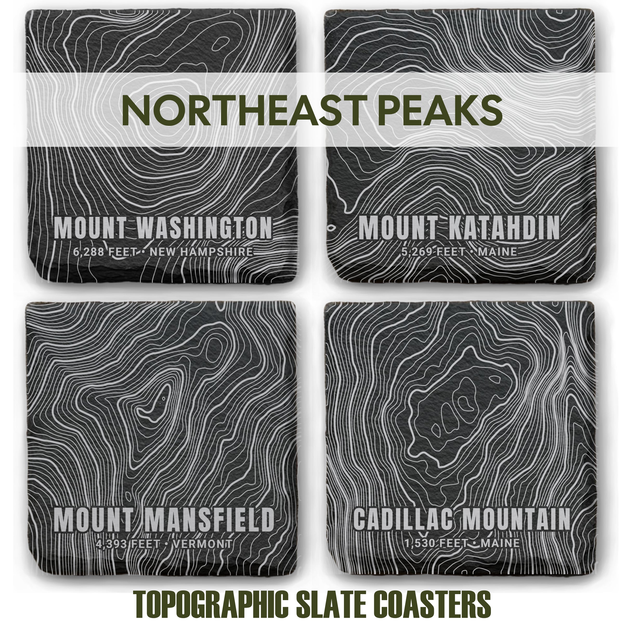 Northeast Peaks Topographic Slate Coaster Set