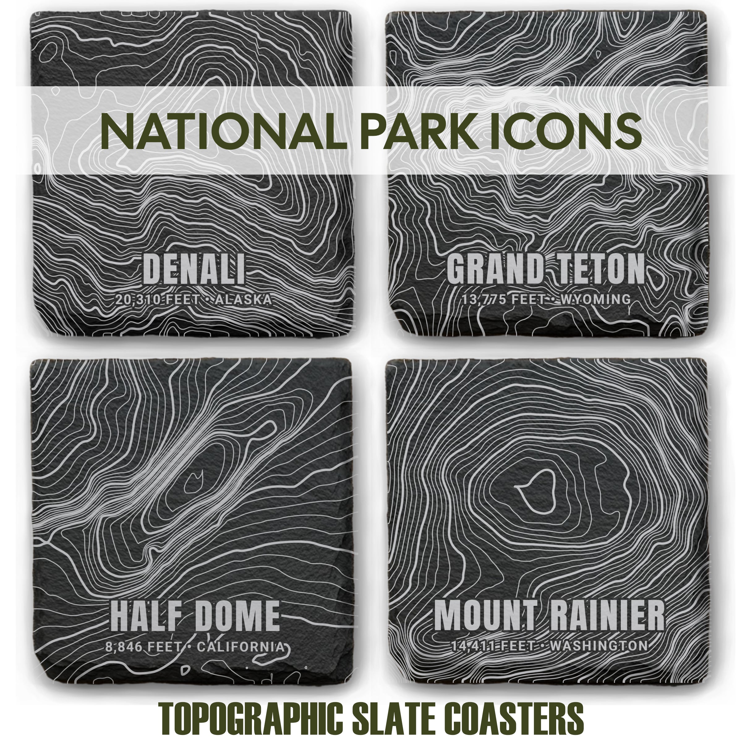 National Park Icons Topographic Slate Coaster Set