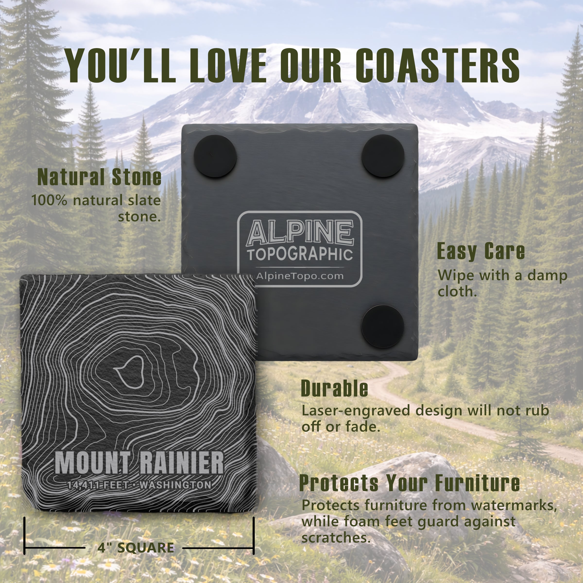 National Park Icons Topographic Slate Coaster Set