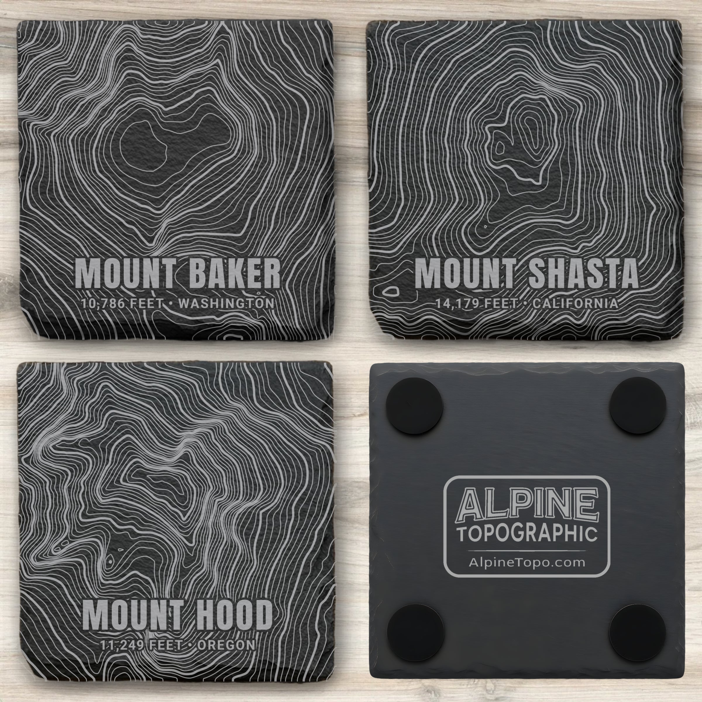 Cascade Volcanoes Topographic Slate Coaster Set