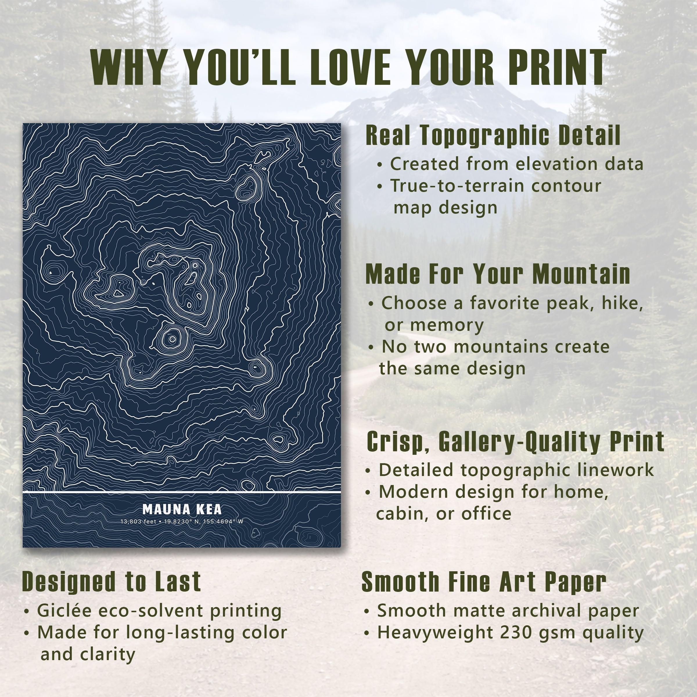 Custom Topographic Map Wall Art – Any U.S. Mountain