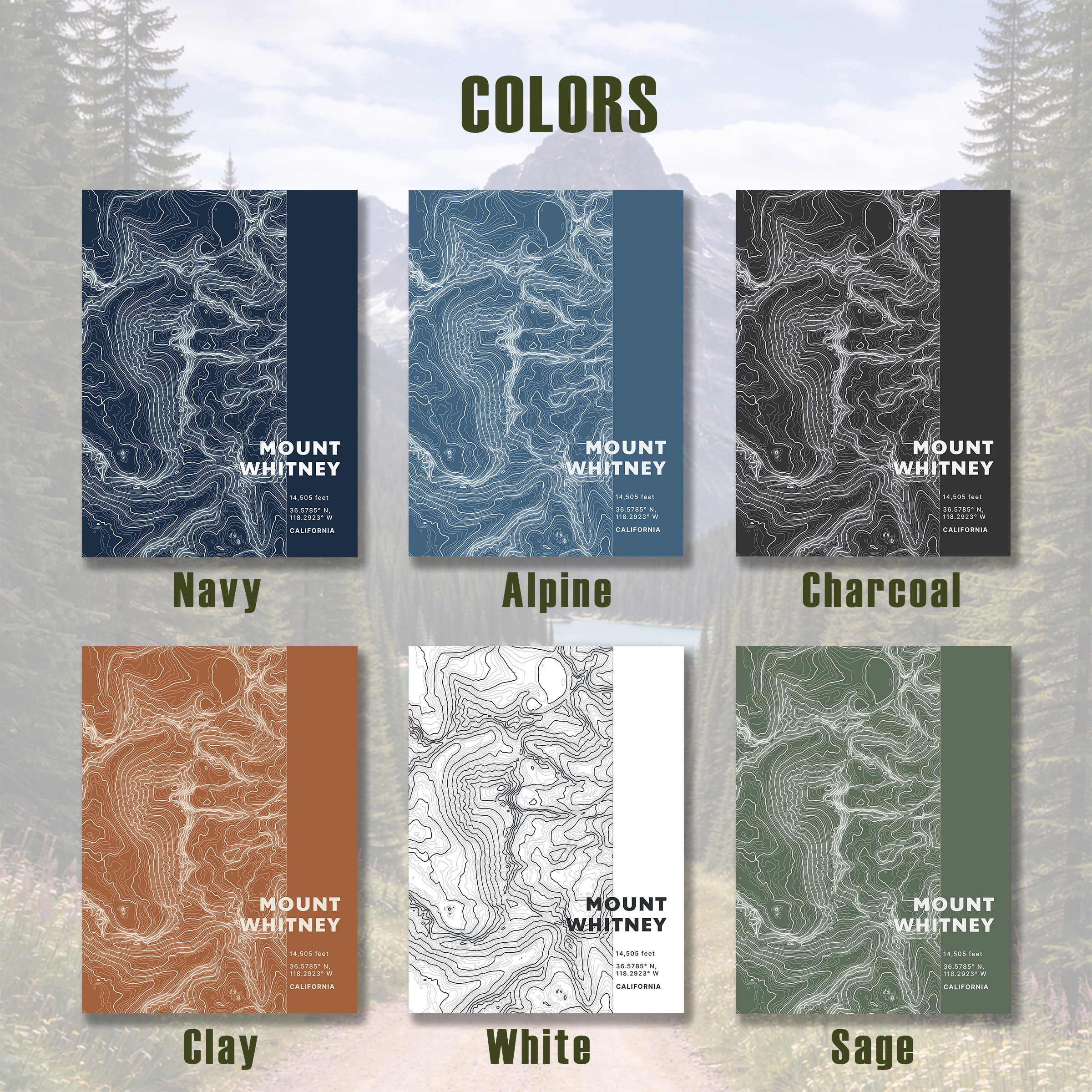 Custom Mountain Topographic Print - Color Block Style - Any U.S. Mountain