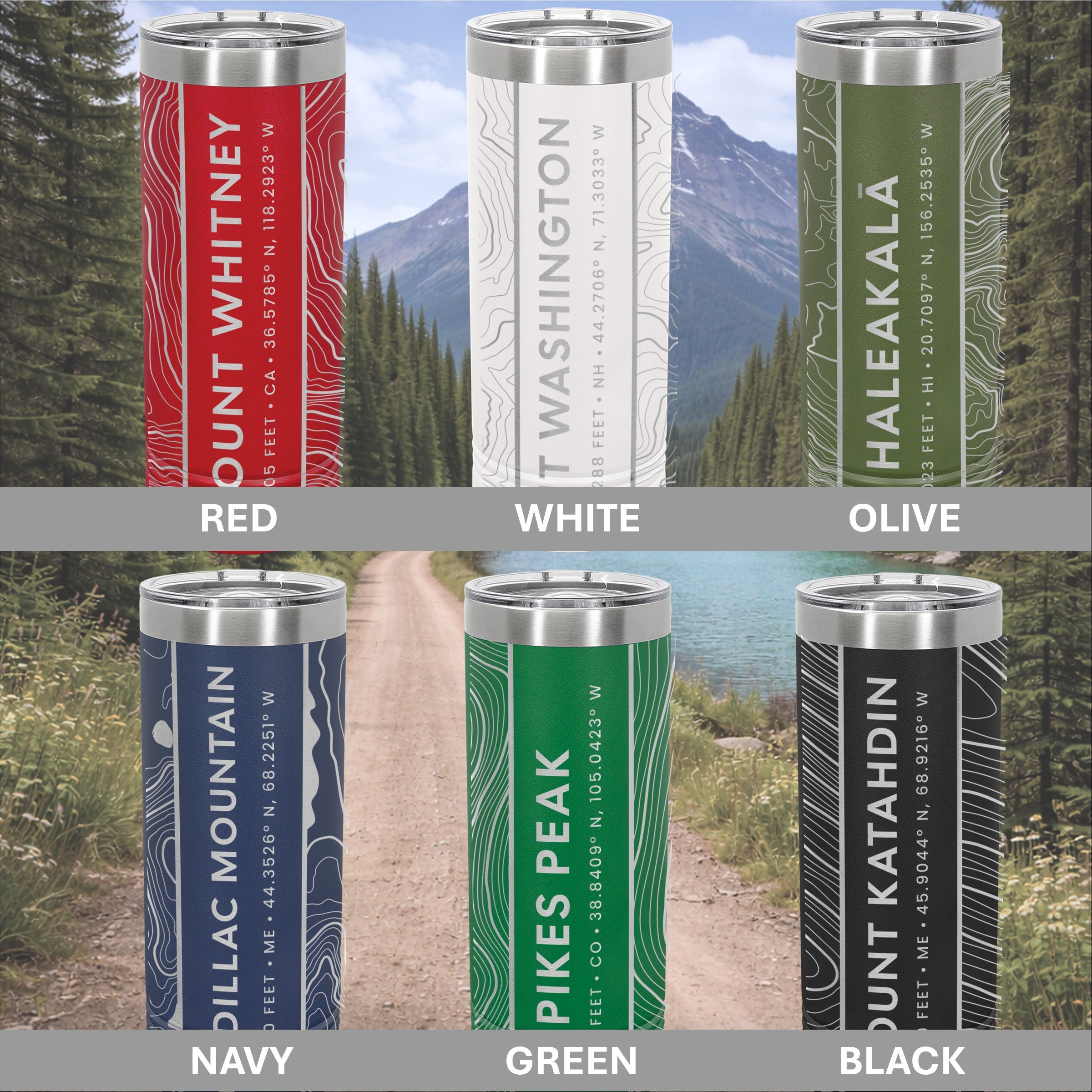 Mountain Topographic Map - 22oz Skinny Tumbler - Any U.S. Mountain