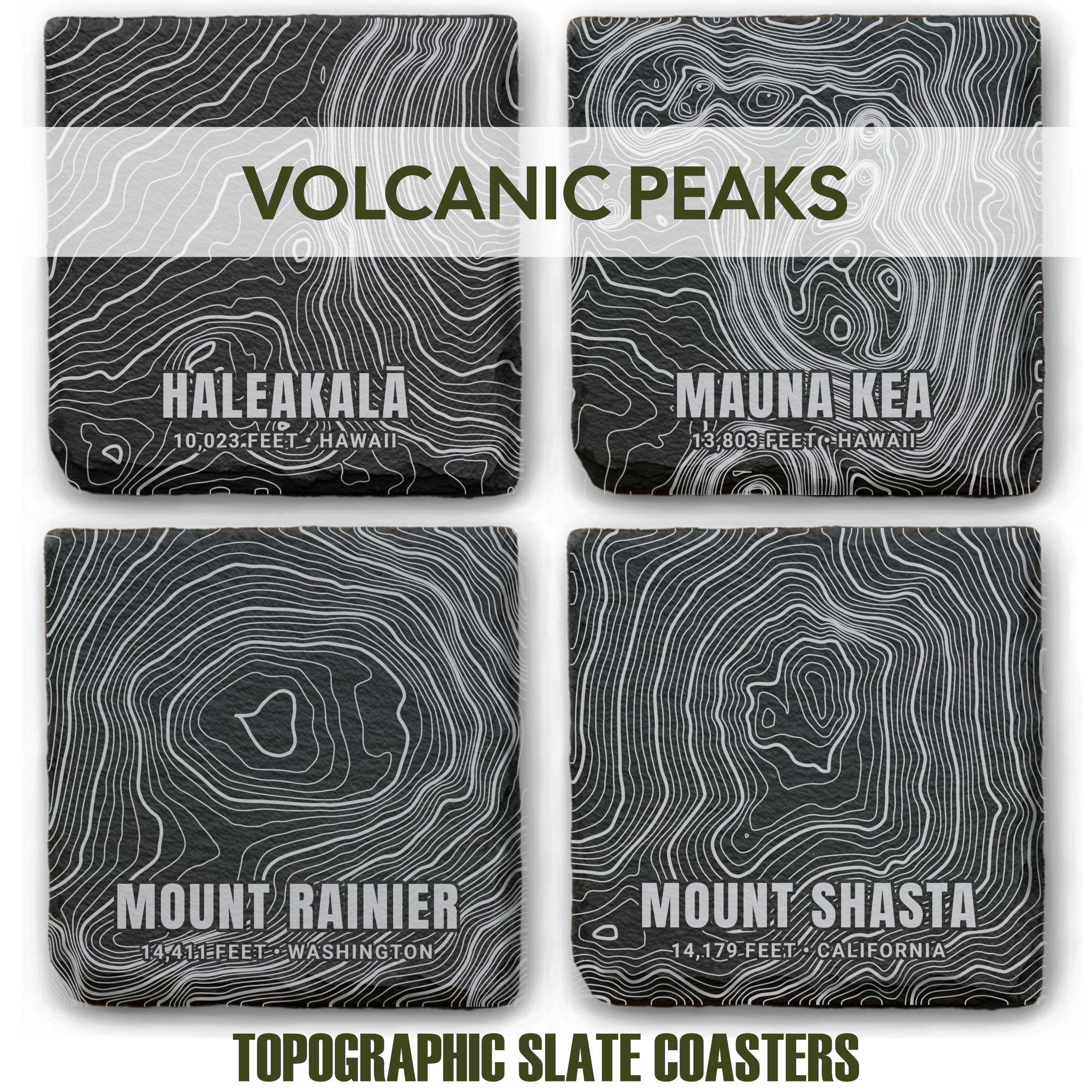 Volcanic Peaks Topographic Slate Coaster Set