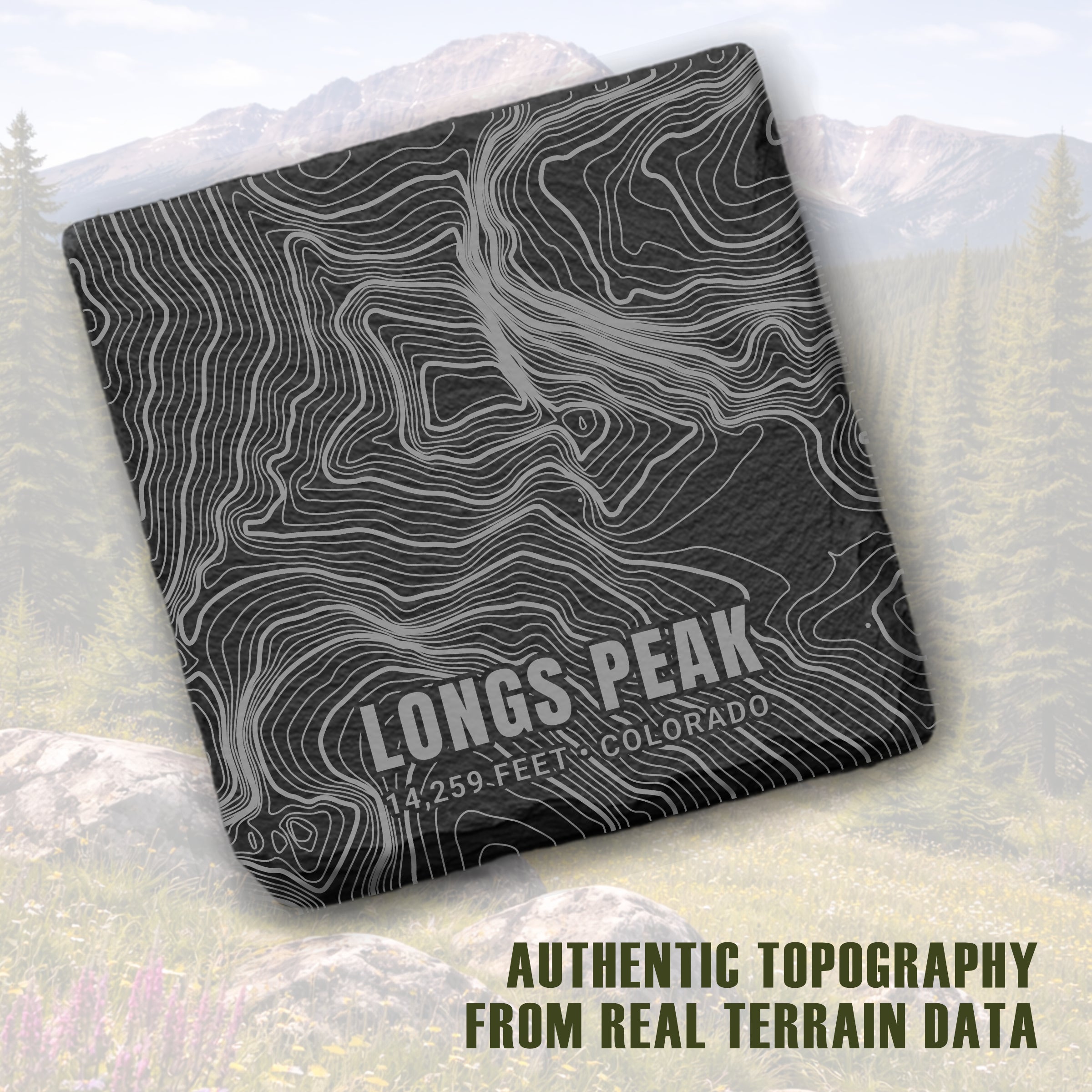 Custom Topographic Slate Coaster Set - Any 4 U.S. Mountains