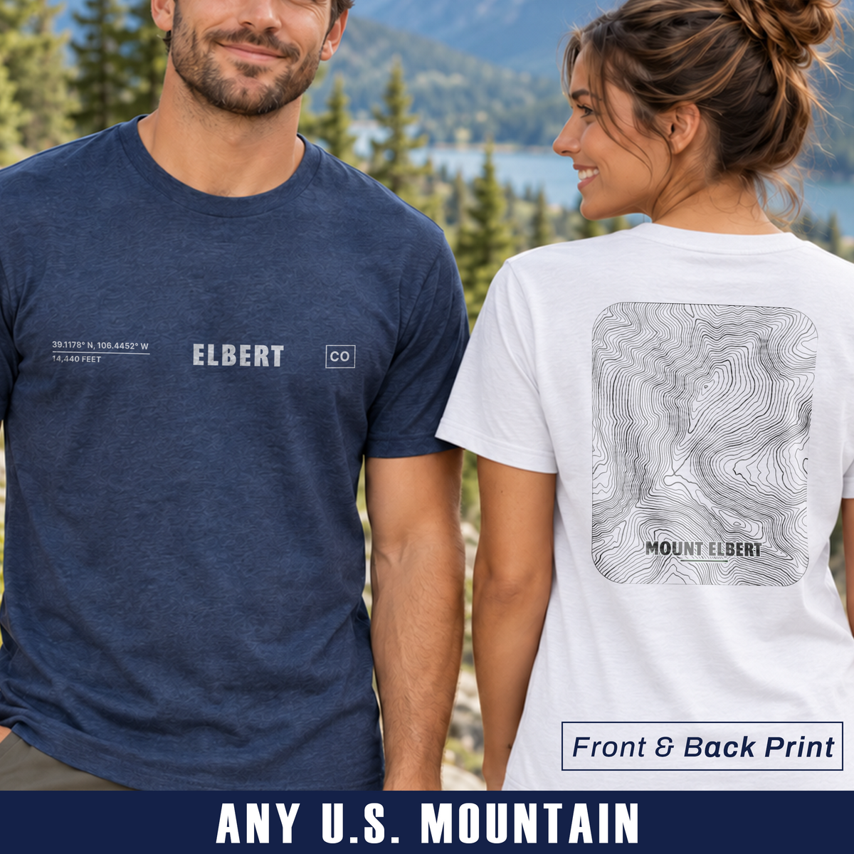 Custom Minimal Topographic Mountain Shirt – Any U.S. Peak