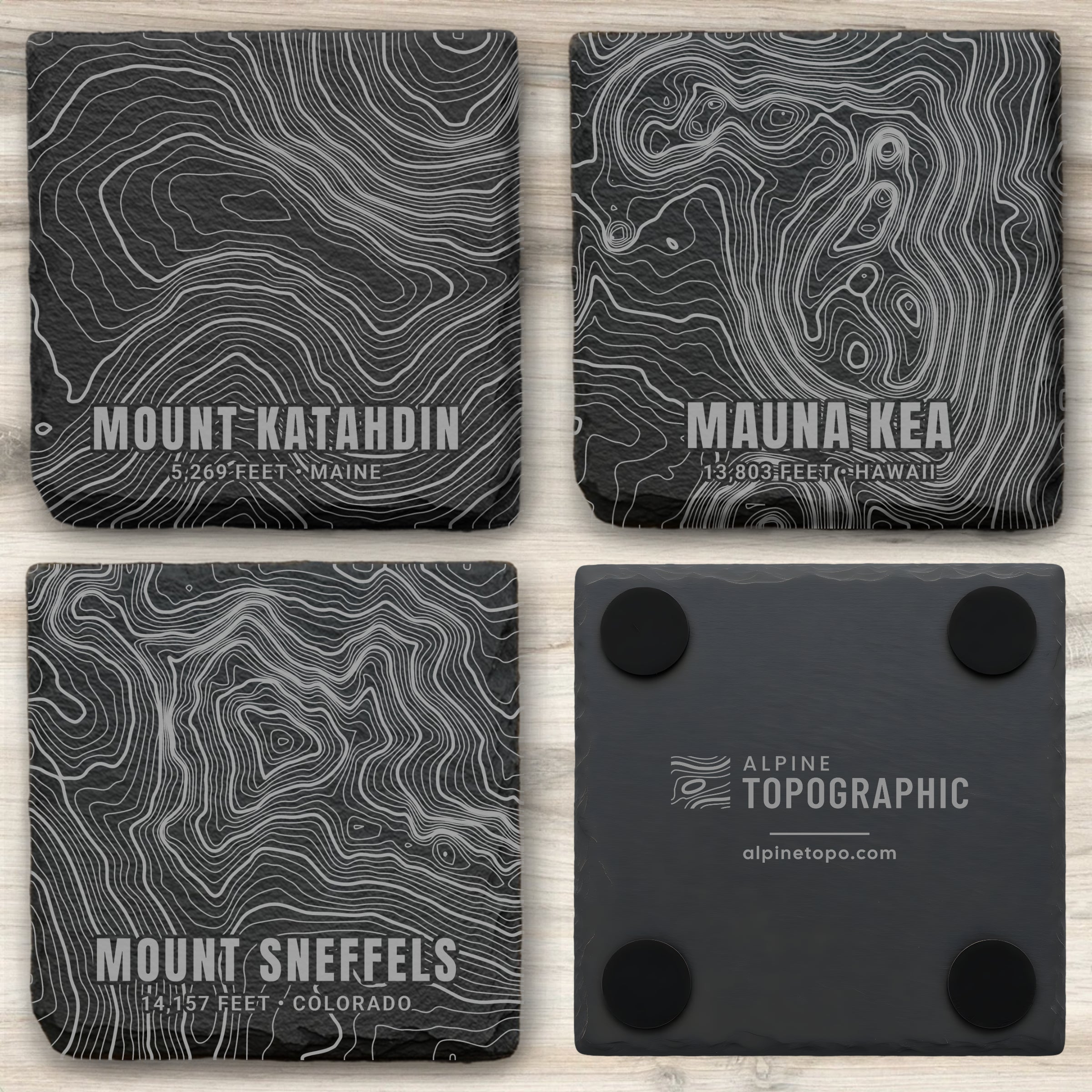 Custom Topographic Slate Coaster Set - Any 4 U.S. Mountains