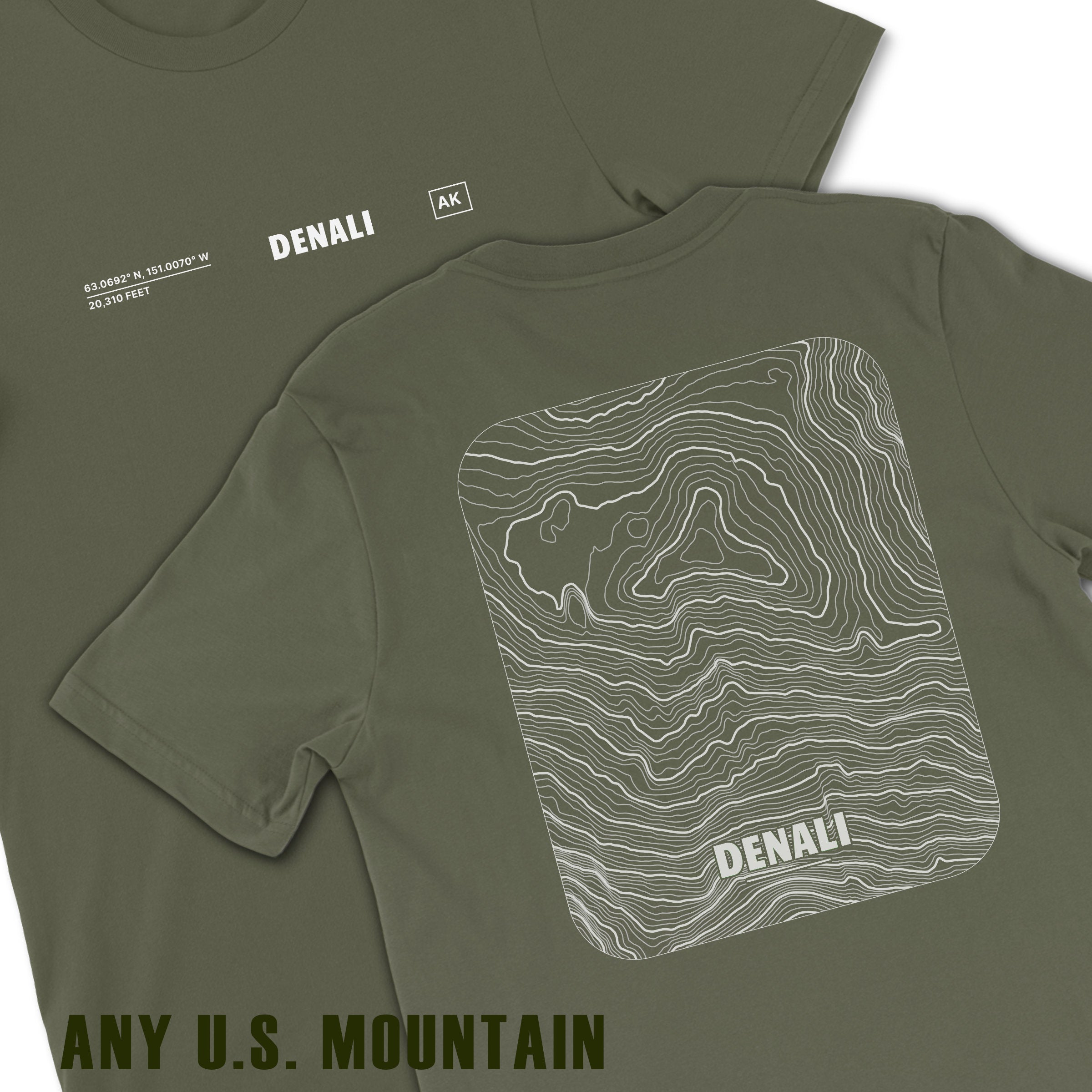 Custom Minimal Topographic Mountain Shirt – Any U.S. Peak