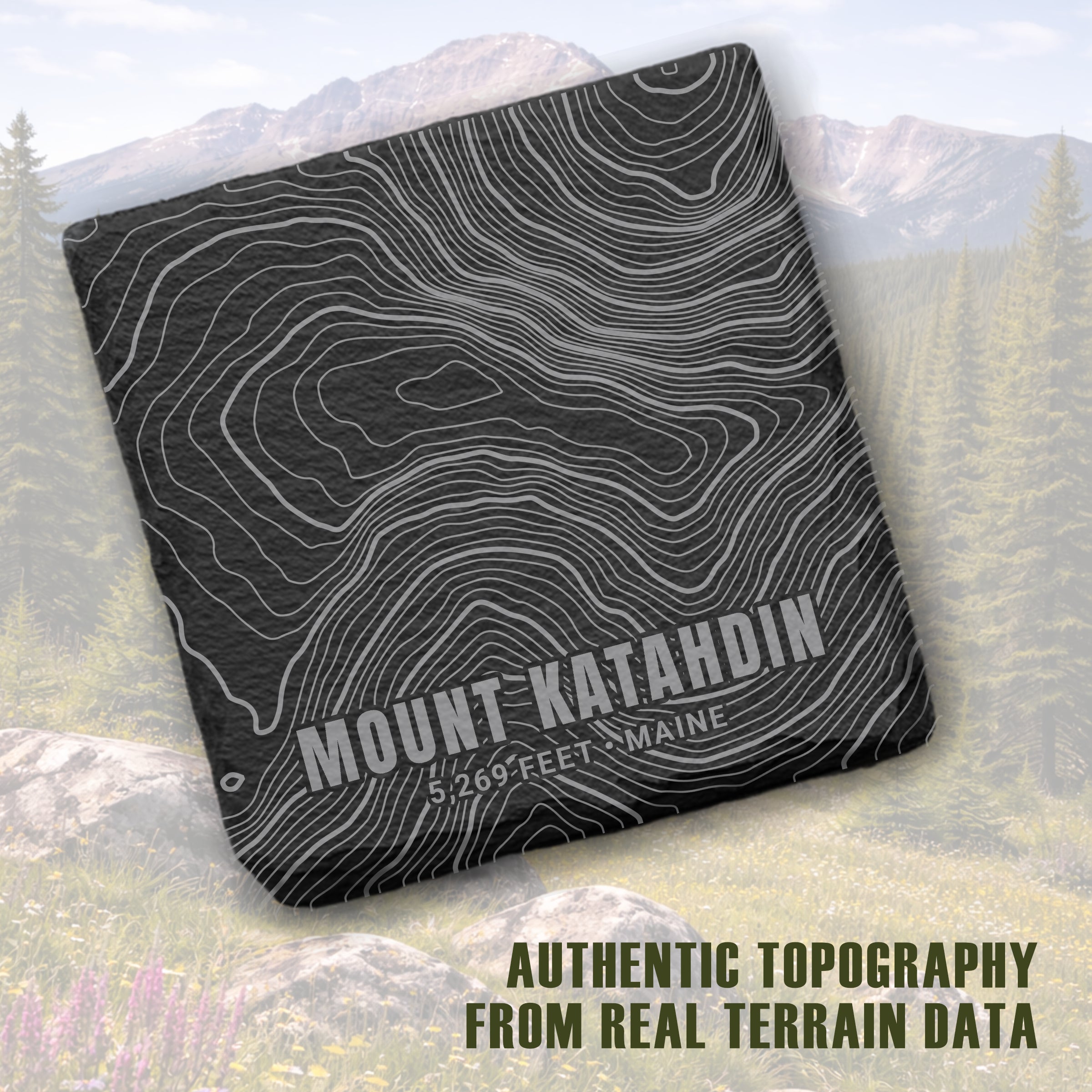 Northeast Peaks Topographic Slate Coaster Set