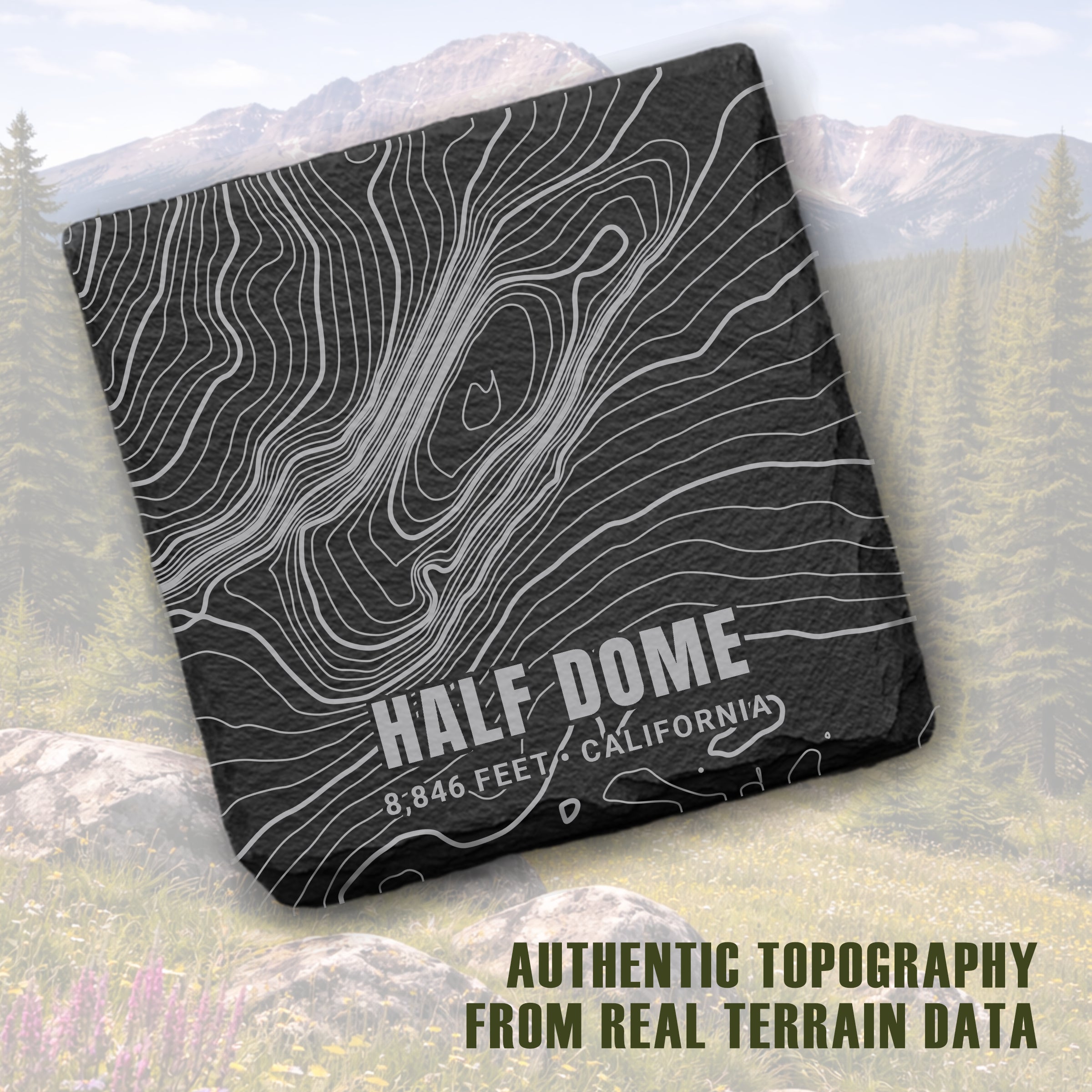 Western Mountain Icons Topographic Slate Coaster Set