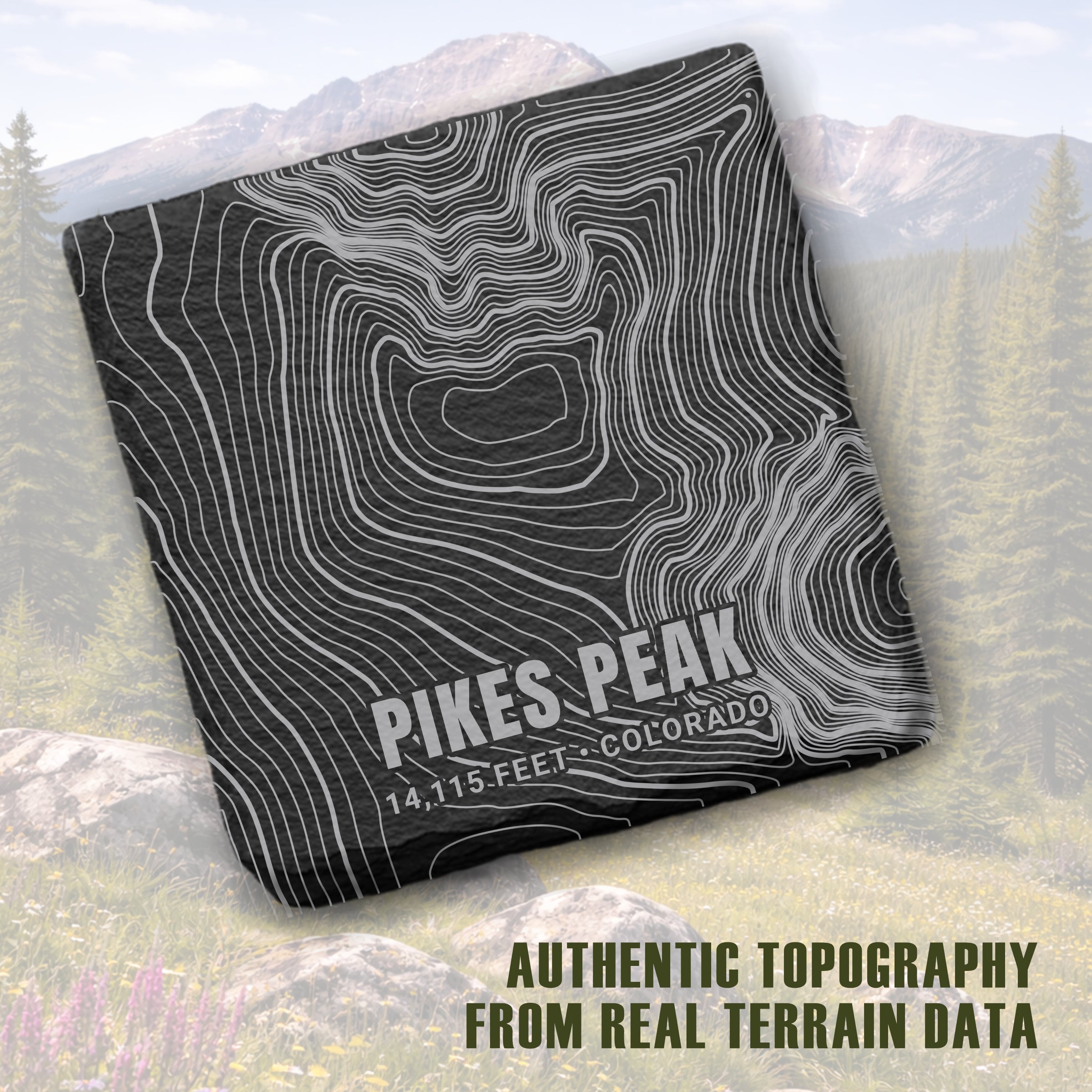Colorado Peaks Topographic Slate Coaster Set