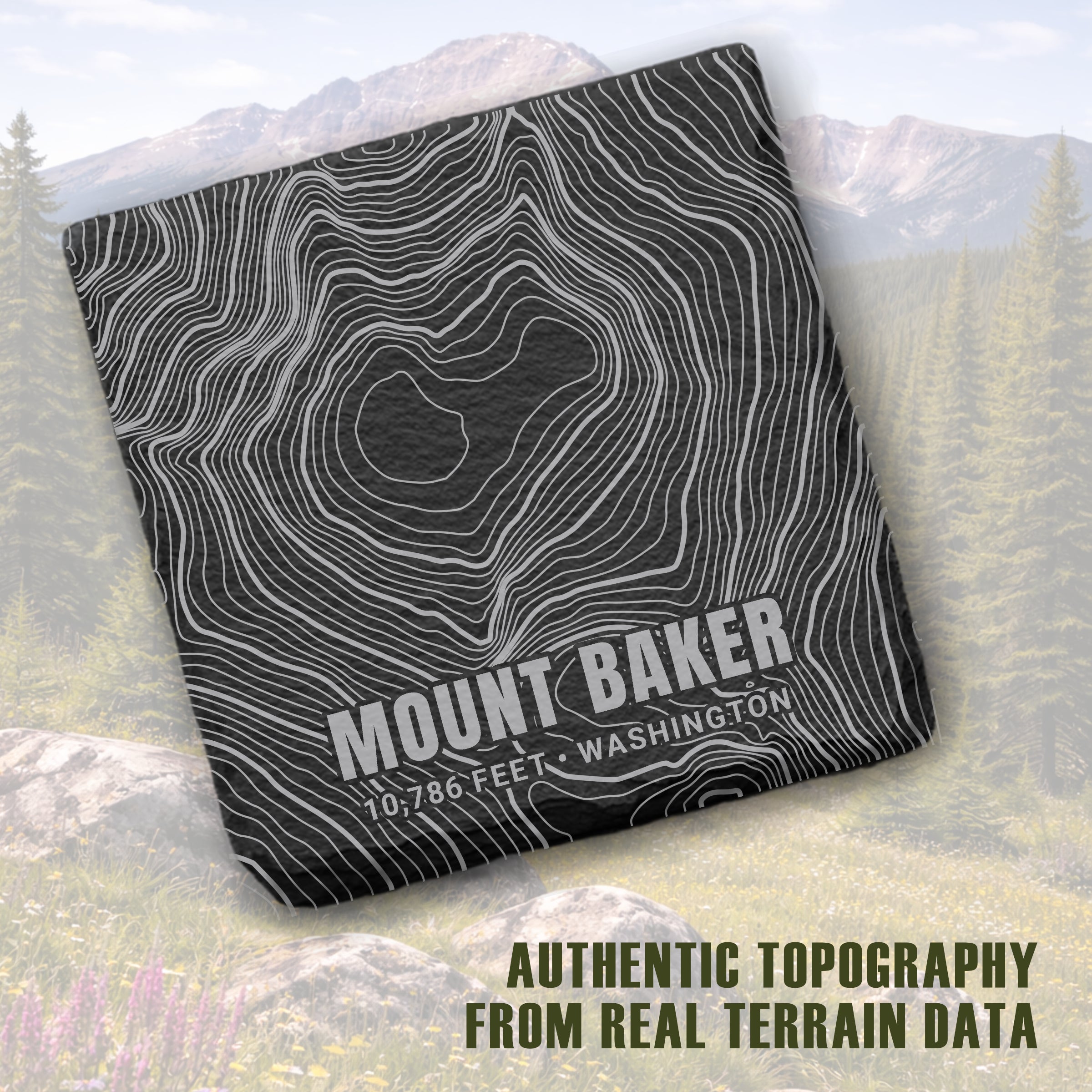 Cascade Volcanoes Topographic Slate Coaster Set