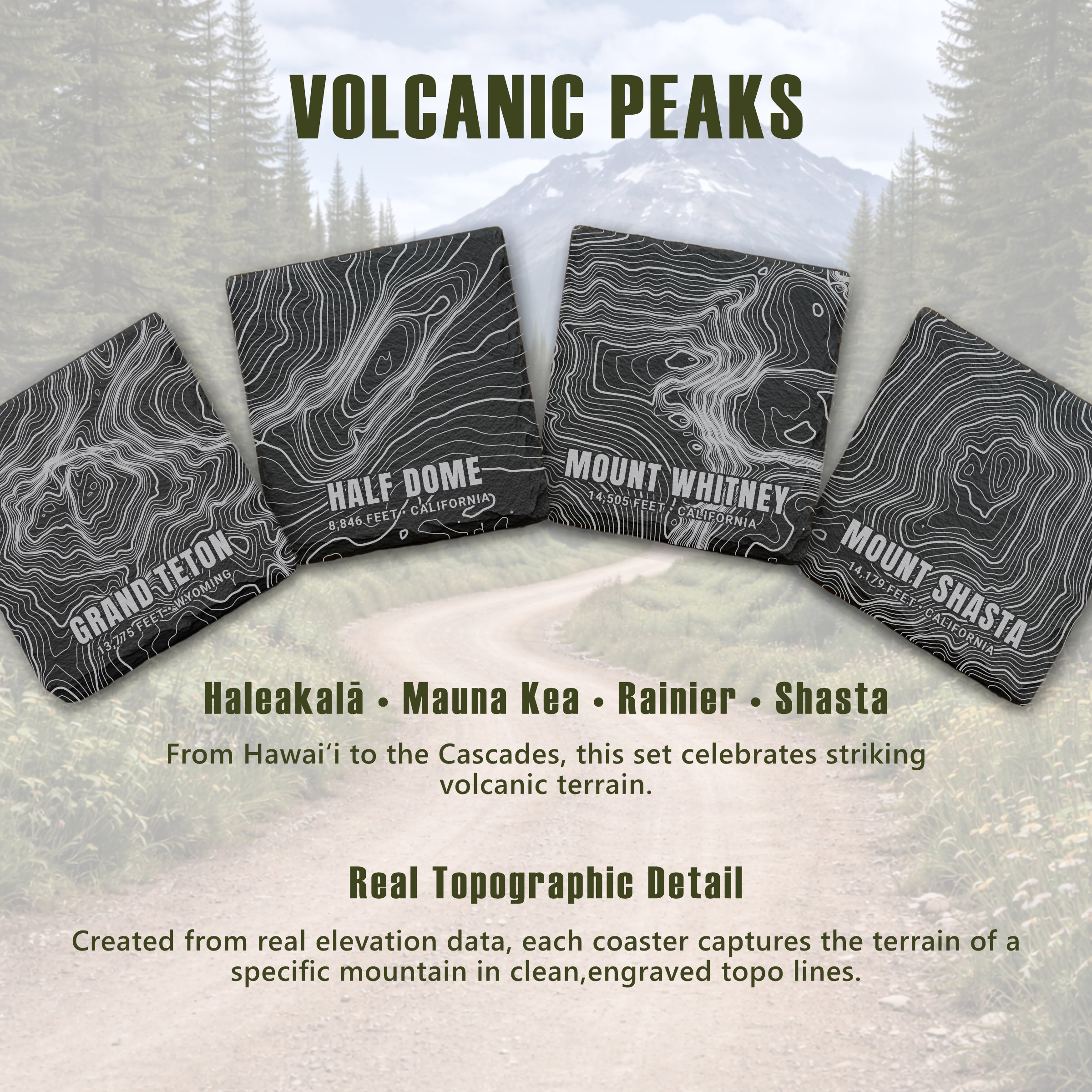 Western Mountain Icons Topographic Slate Coaster Set