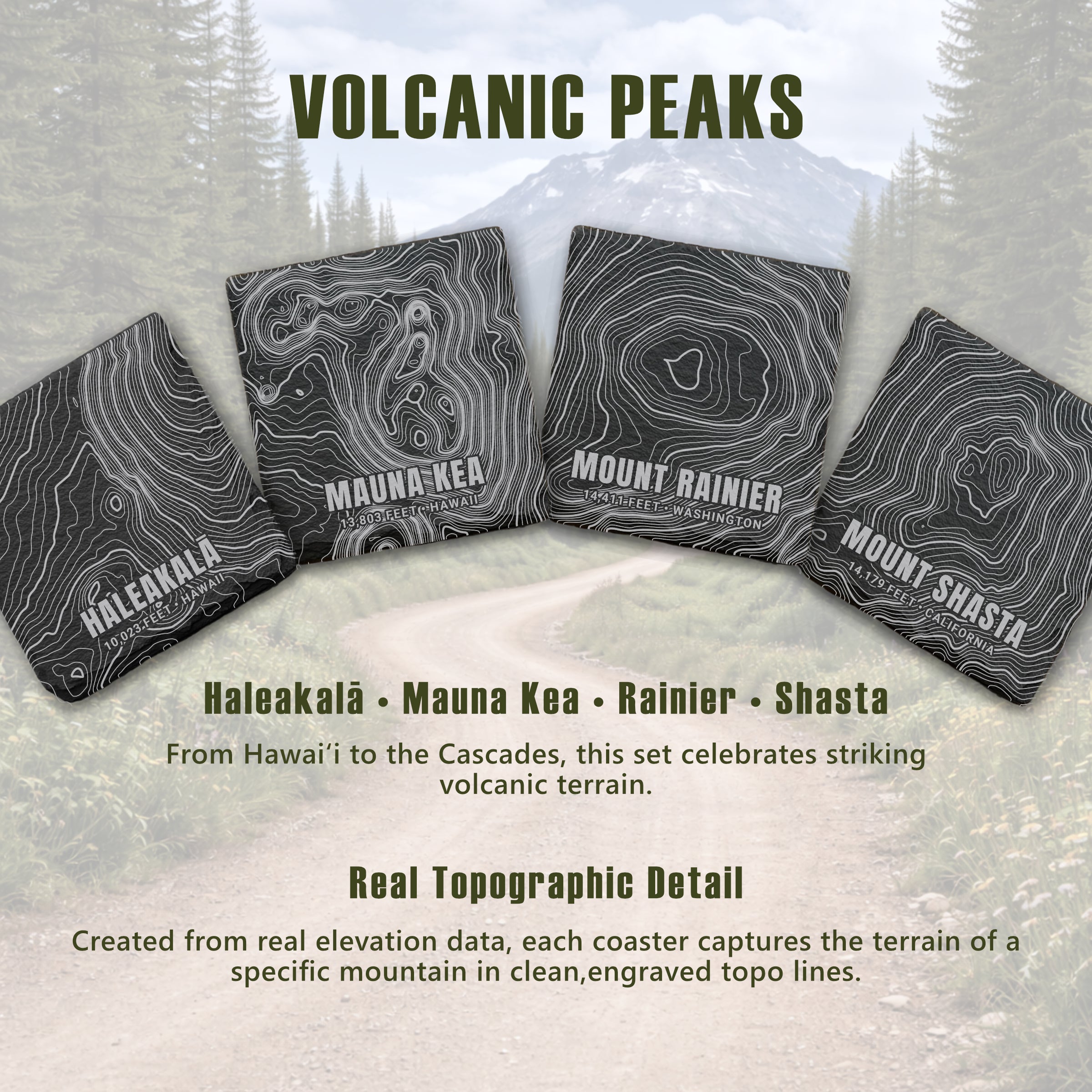 Volcanic Peaks Topographic Slate Coaster Set