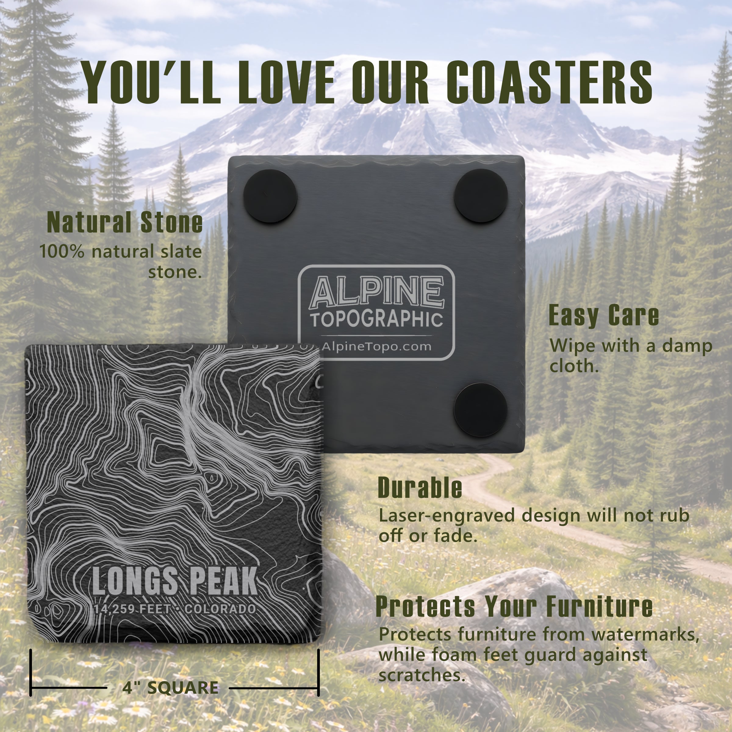 Colorado Peaks Topographic Slate Coaster Set