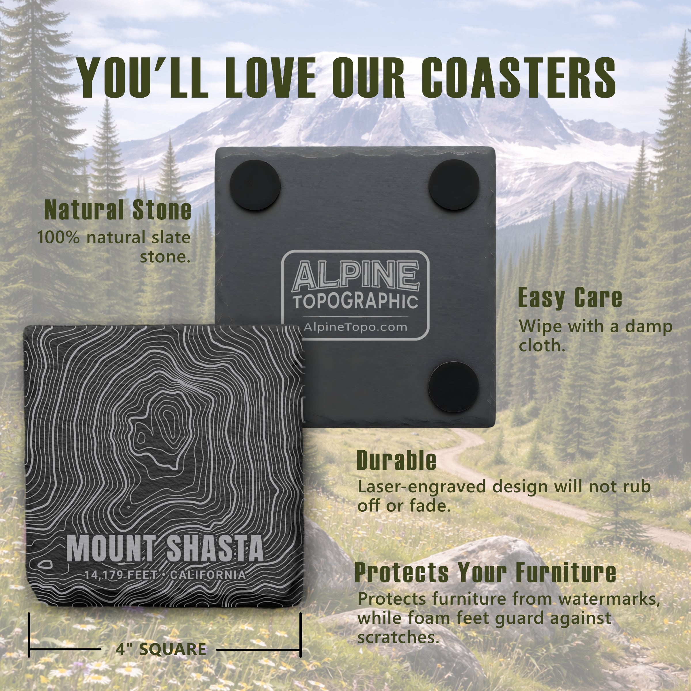 Western Mountain Icons Topographic Slate Coaster Set