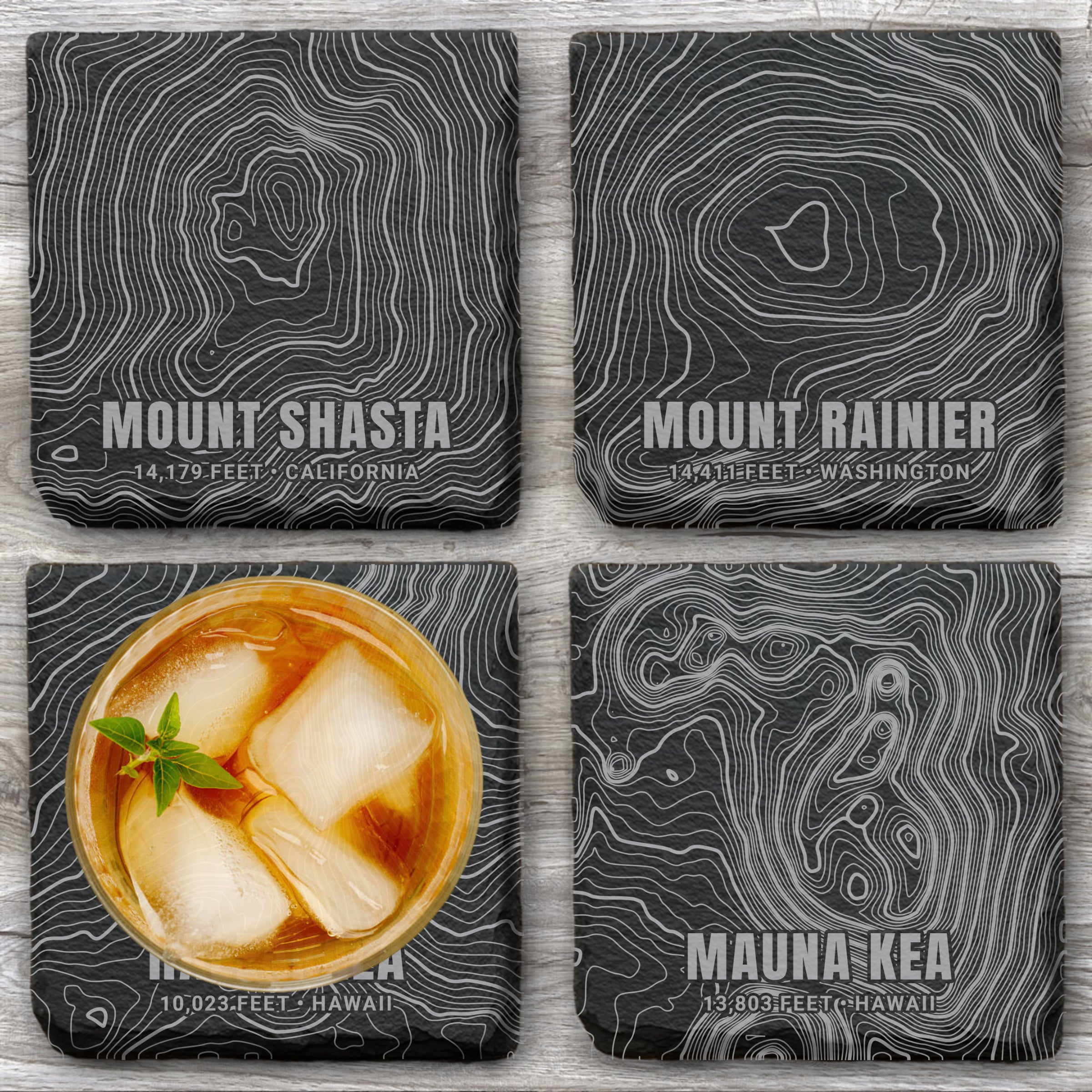Volcanic Peaks Topographic Slate Coaster Set