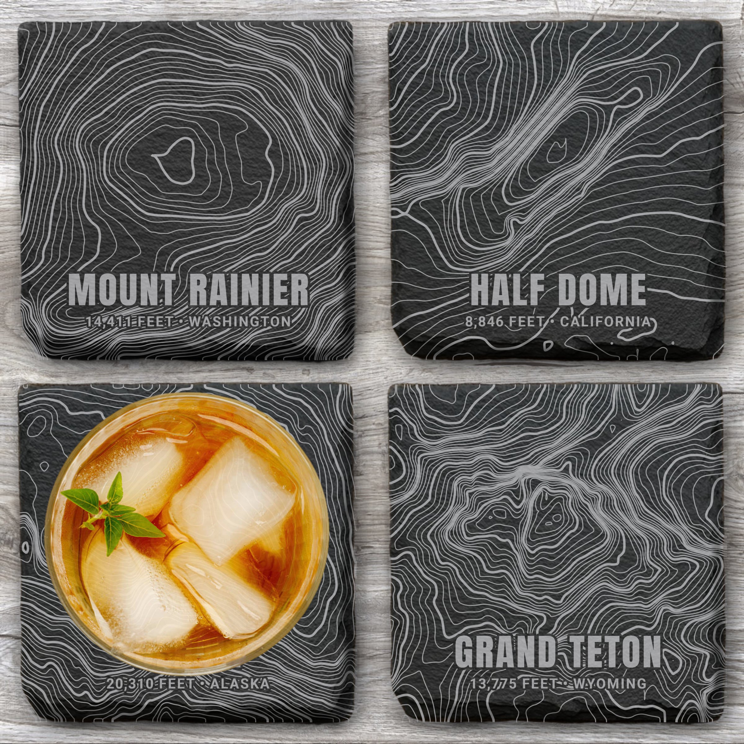 National Park Icons Topographic Slate Coaster Set