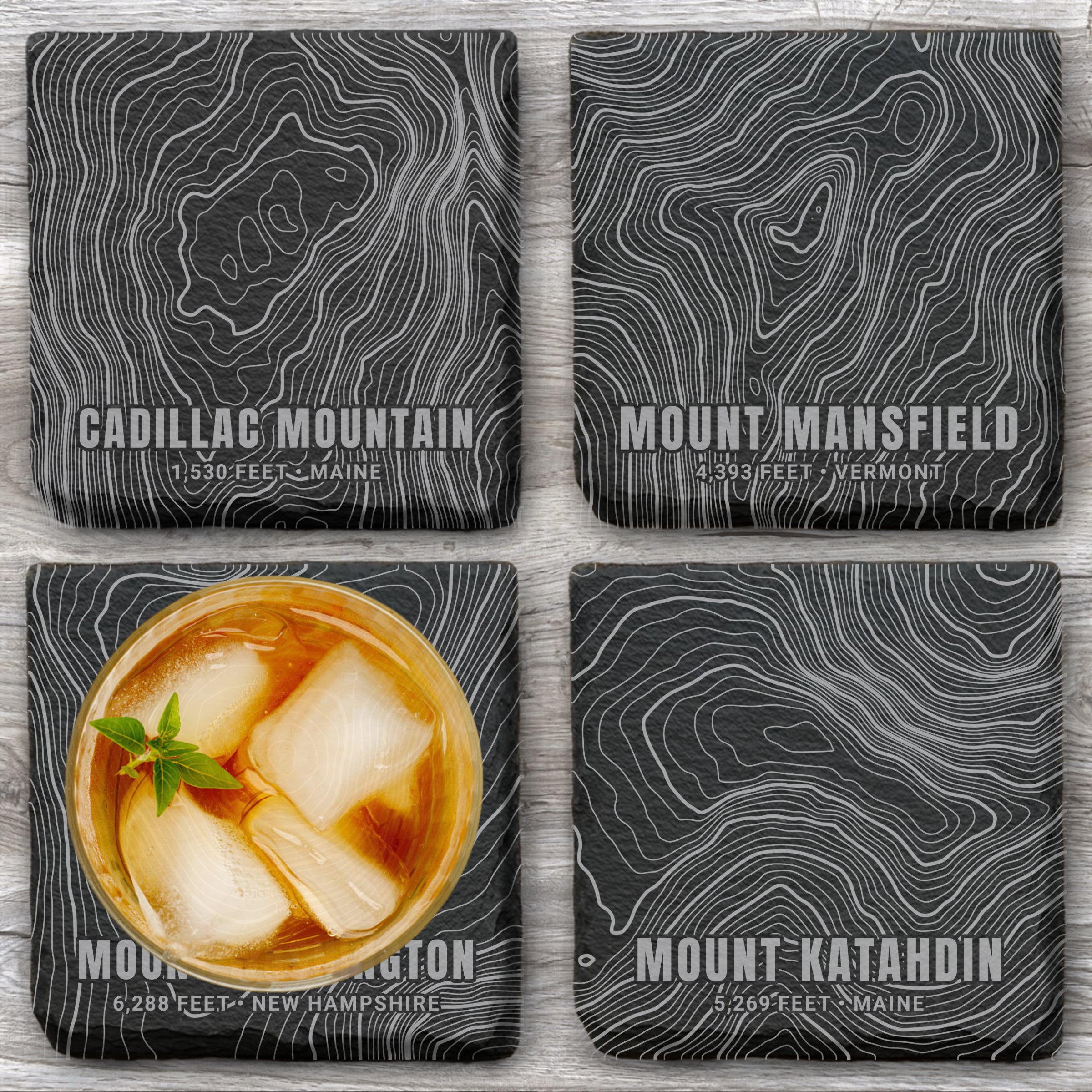 Northeast Peaks Topographic Slate Coaster Set
