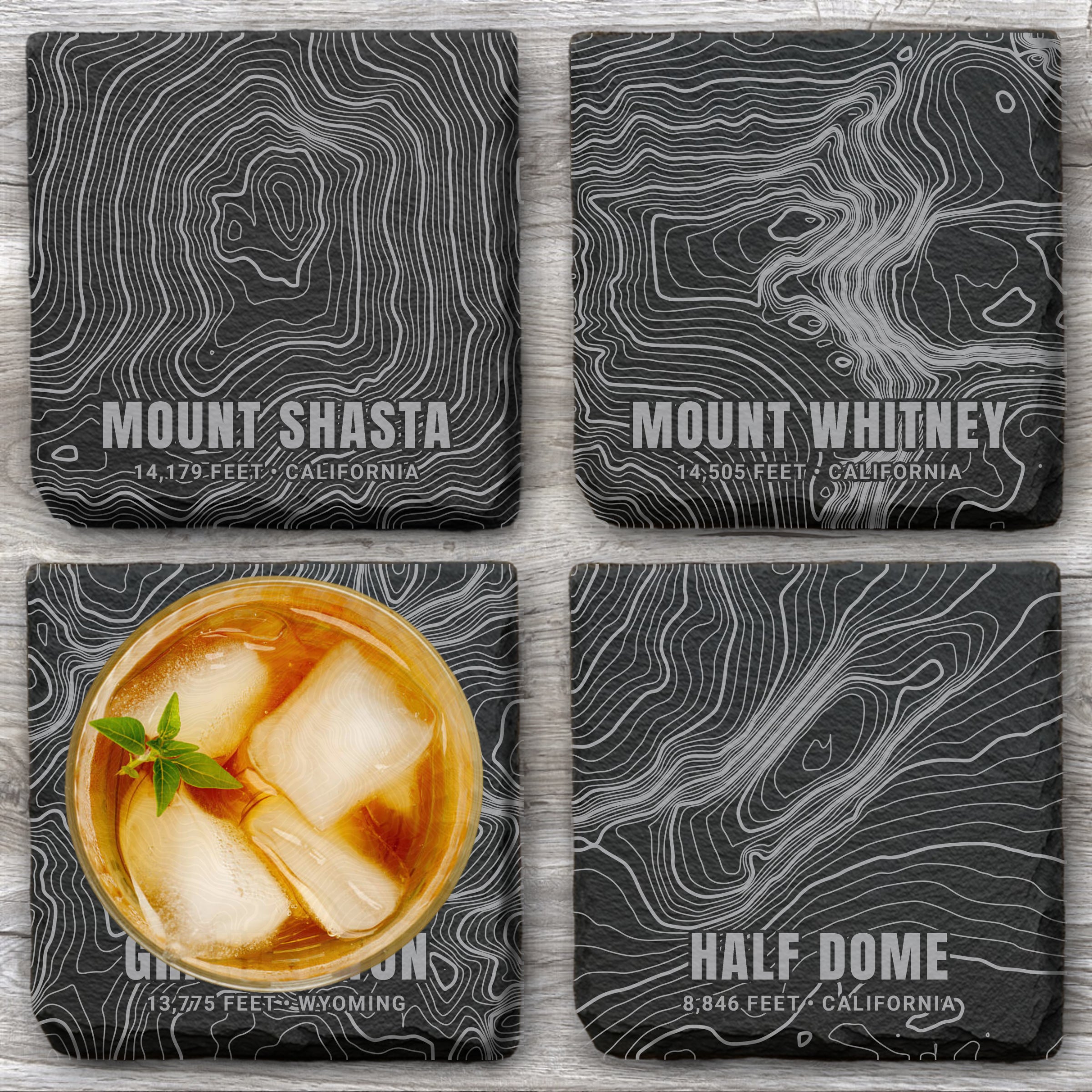 Western Mountain Icons Topographic Slate Coaster Set