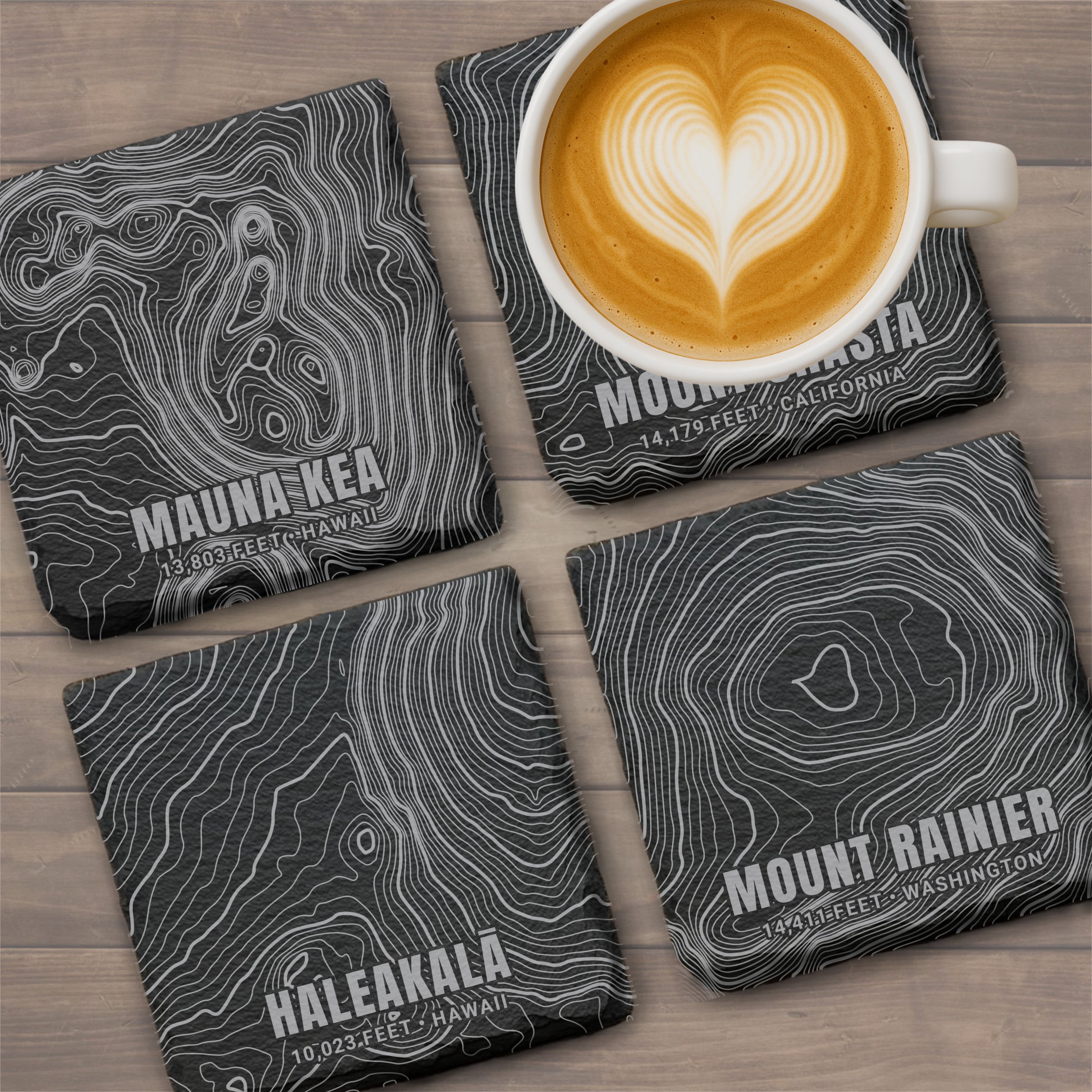 Volcanic Peaks Topographic Slate Coaster Set