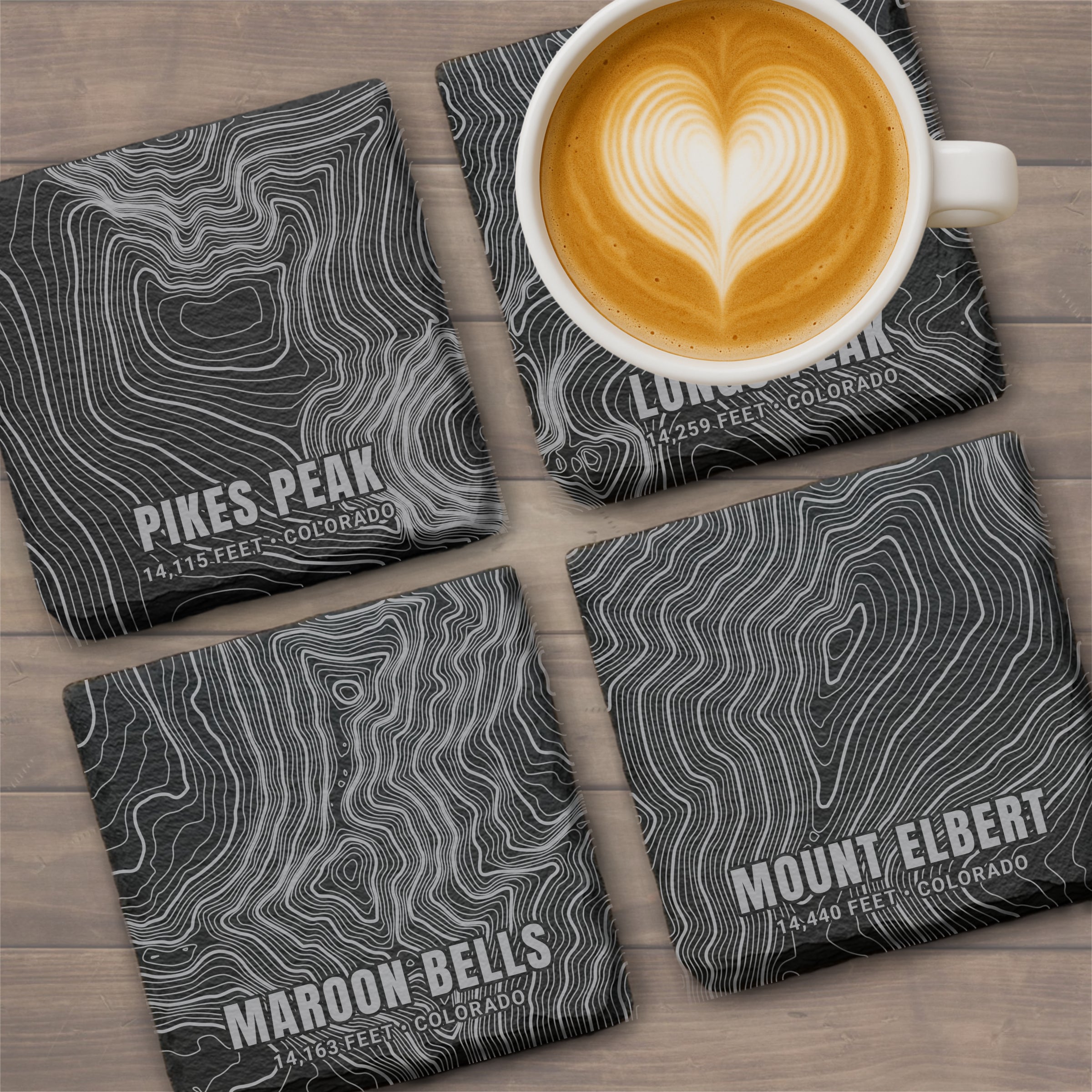 Colorado Peaks Topographic Slate Coaster Set