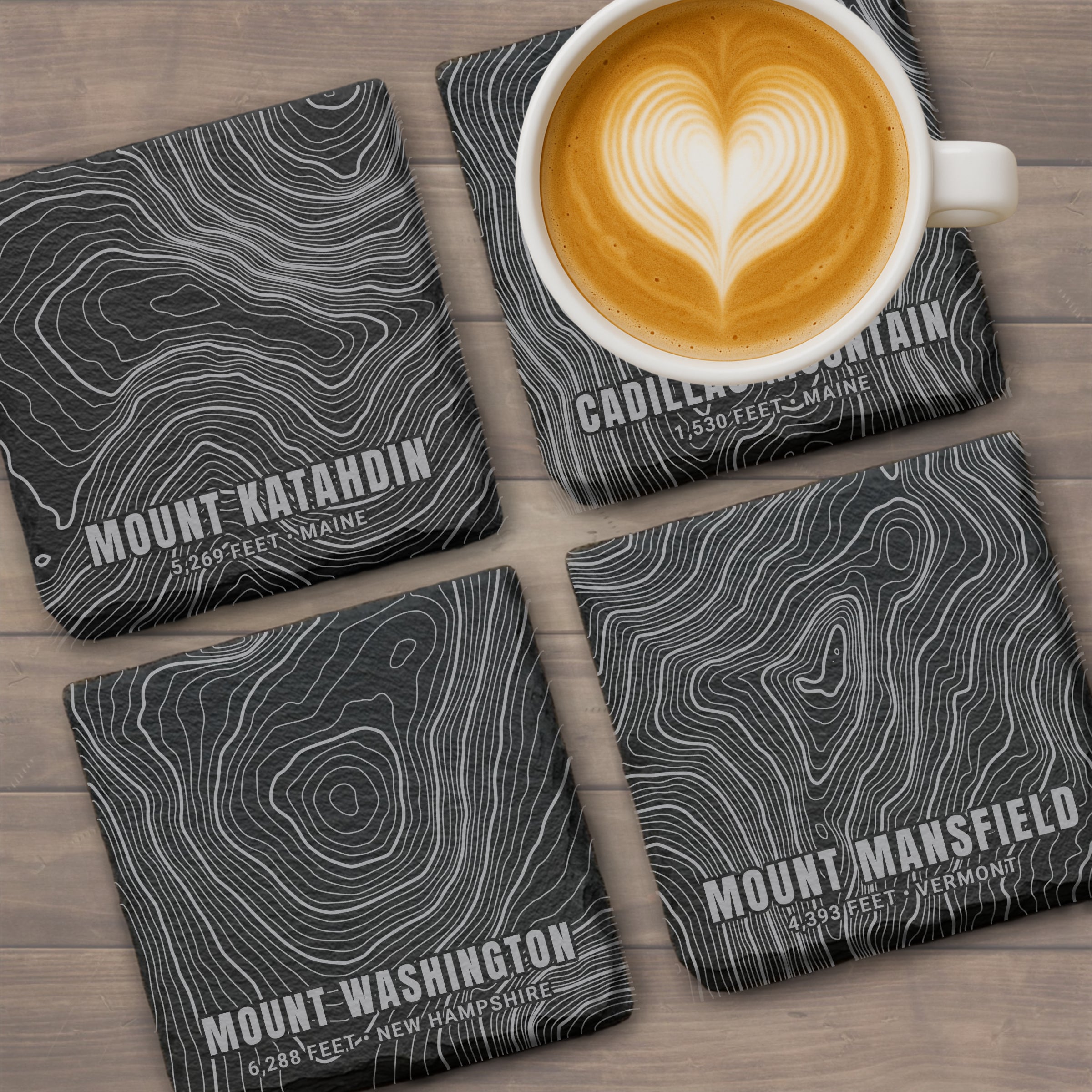 Northeast Peaks Topographic Slate Coaster Set