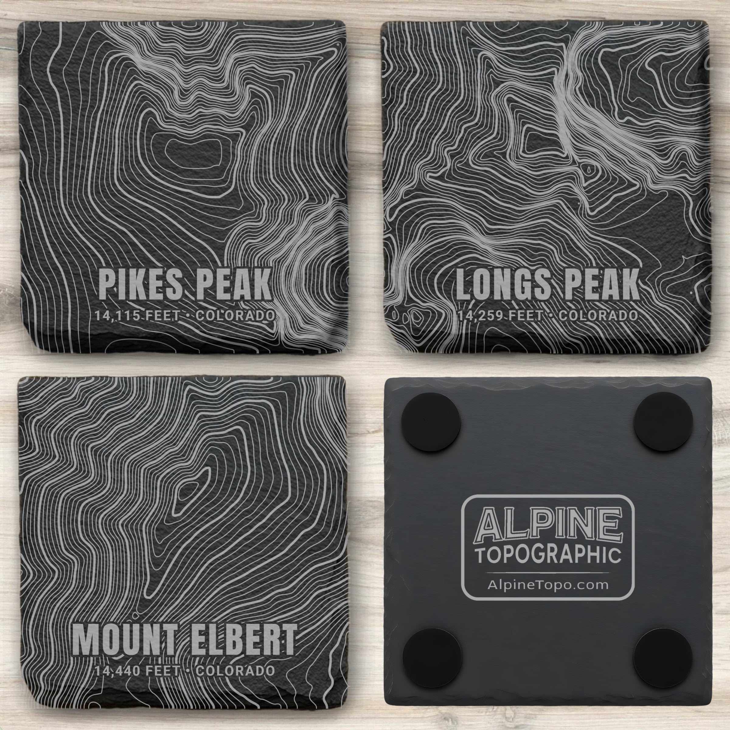 Colorado Peaks Topographic Slate Coaster Set