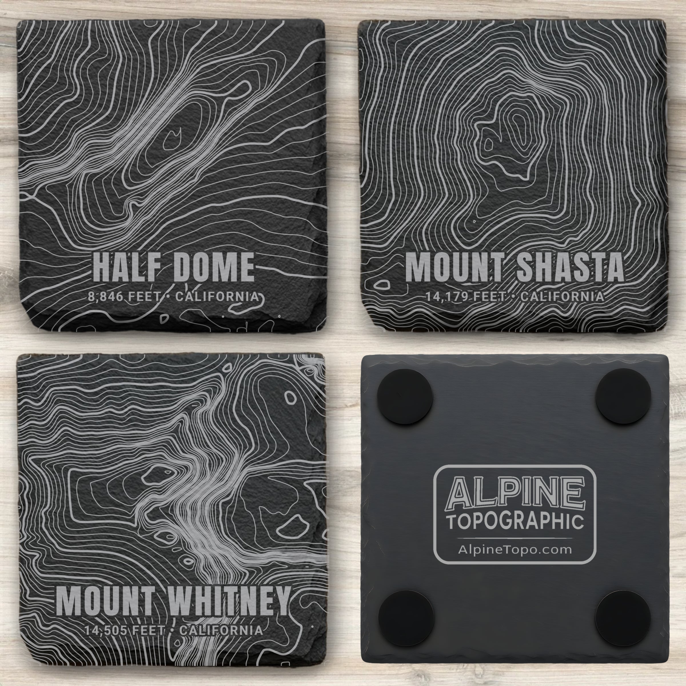 Western Mountain Icons Topographic Slate Coaster Set