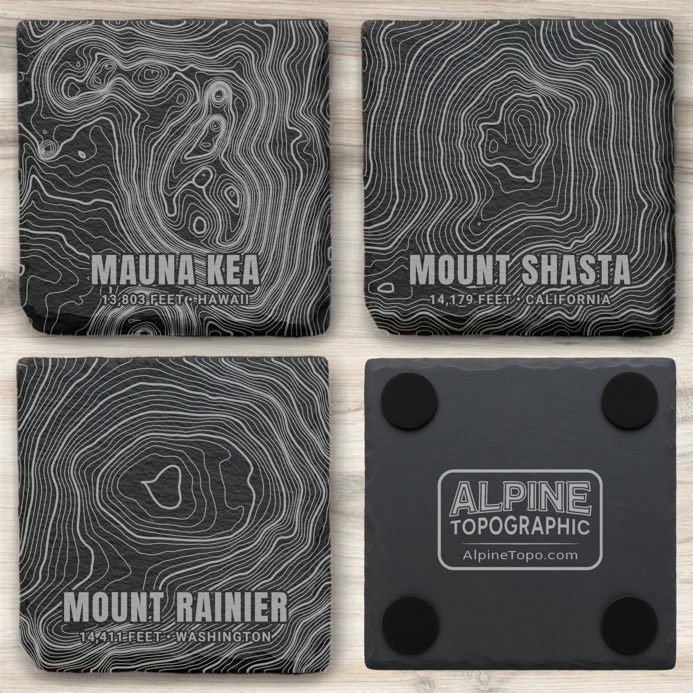 Volcanic Peaks Topographic Slate Coaster Set