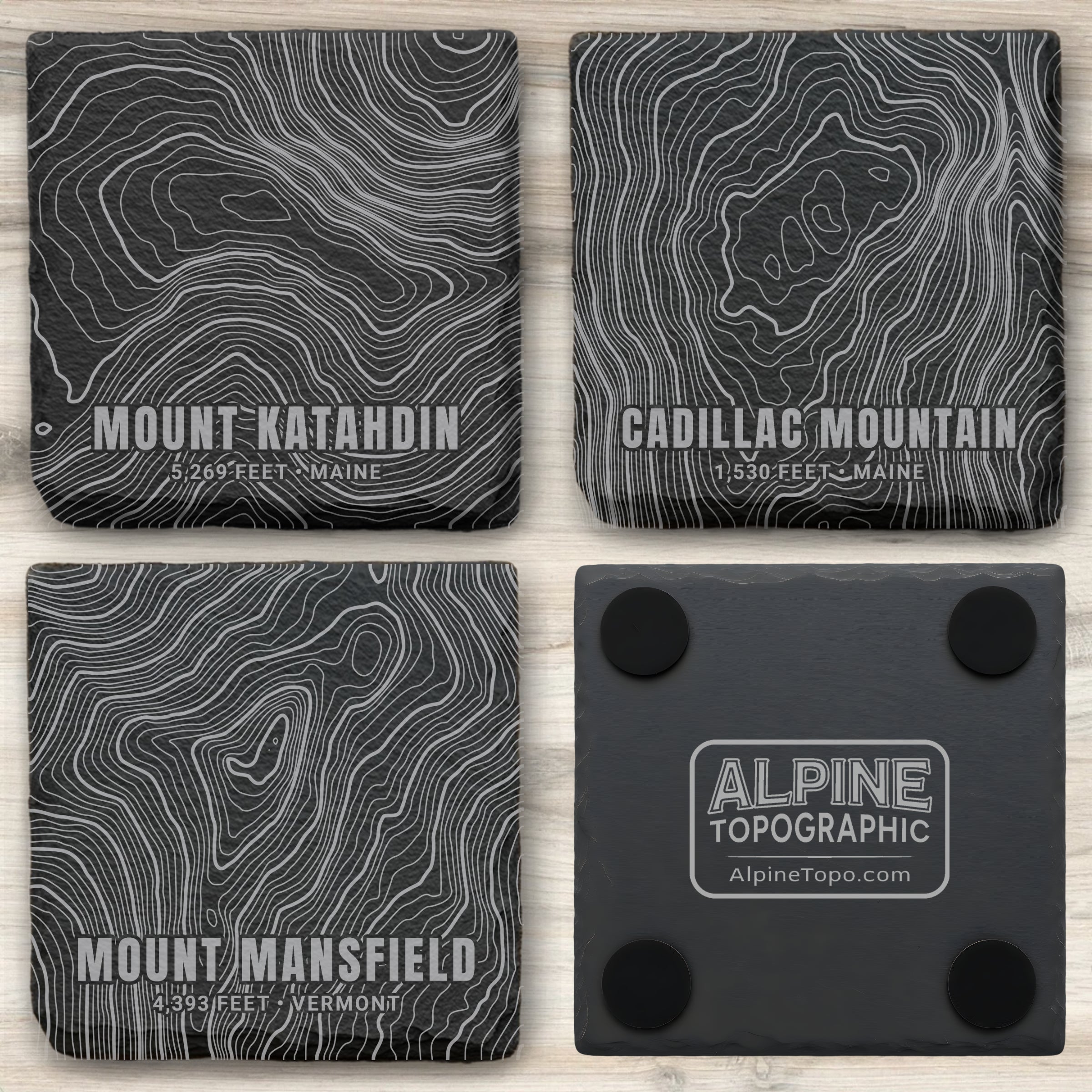 Northeast Peaks Topographic Slate Coaster Set