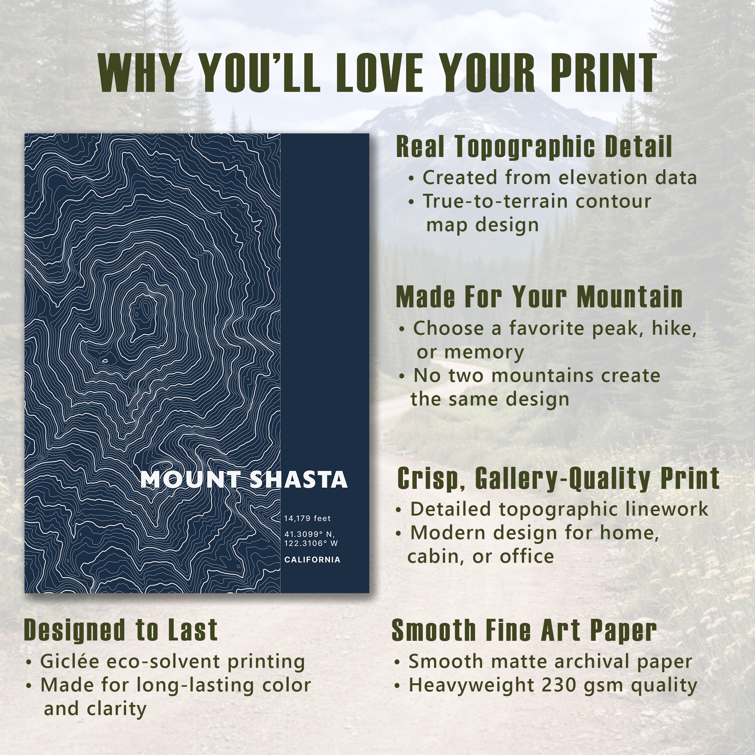 Custom Mountain Topographic Print - Color Block Style - Any U.S. Mountain