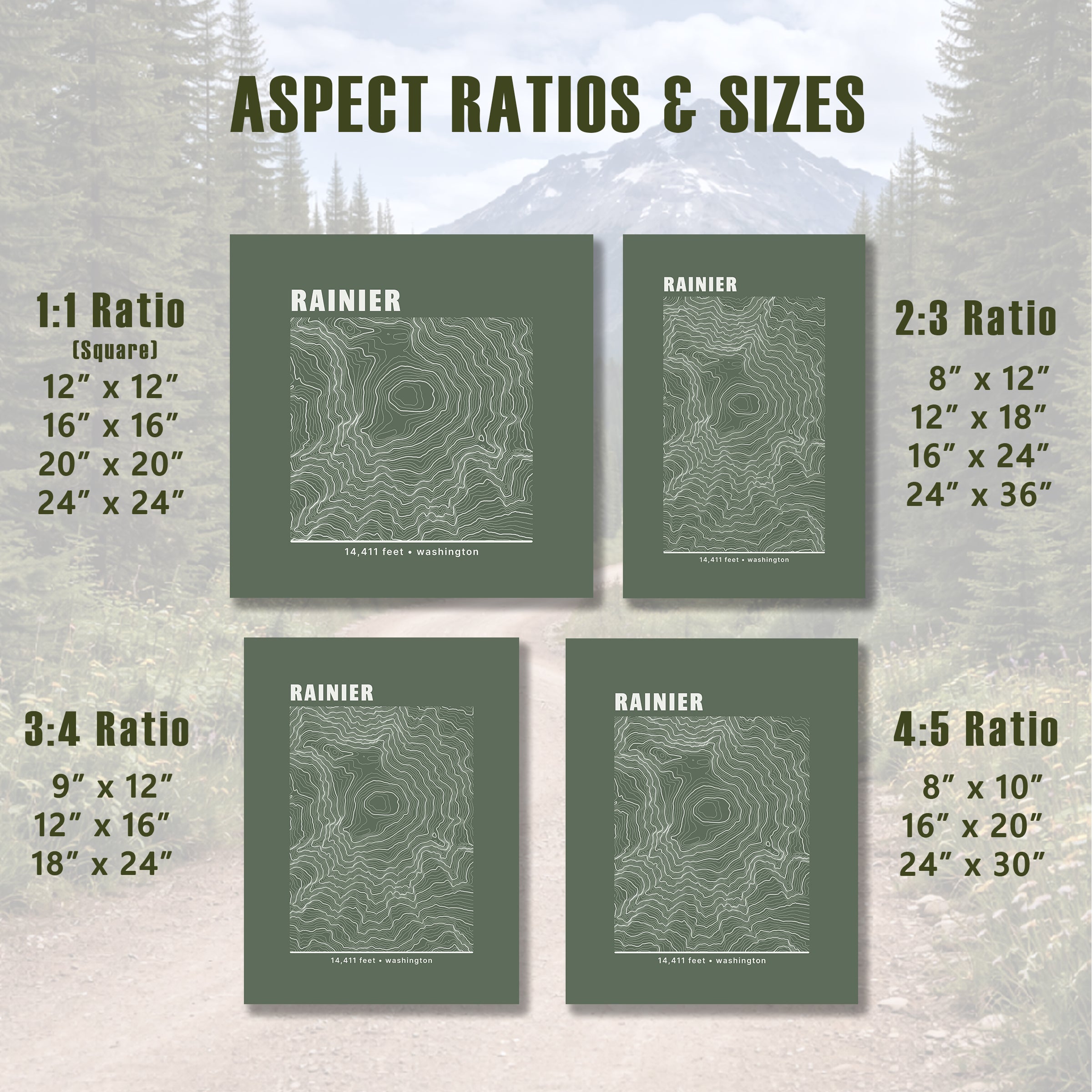 Custom Mountain Summit Topographic Print - Any U.S. Mountain