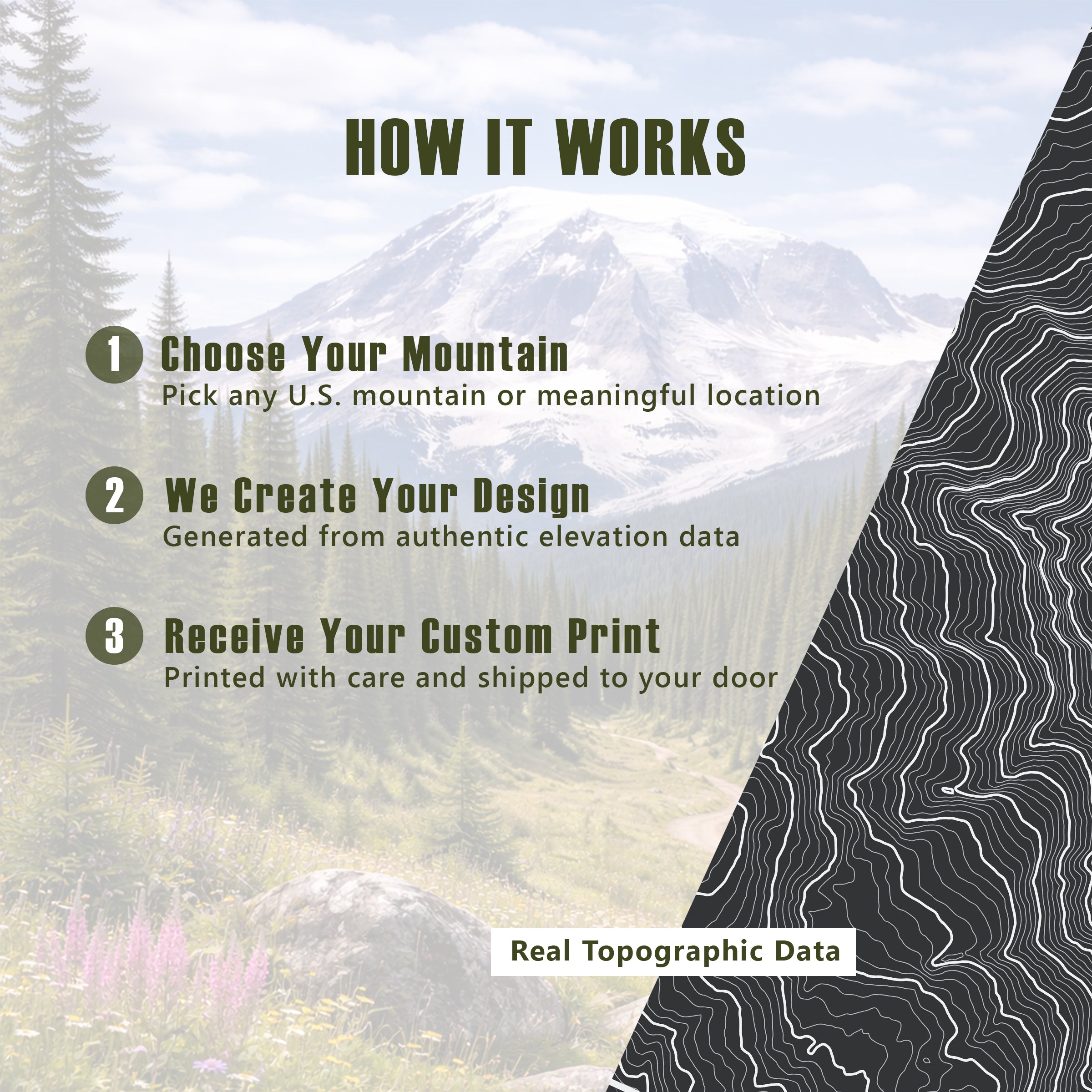 Custom Mountain Topographic Print - Color Block Style - Any U.S. Mountain