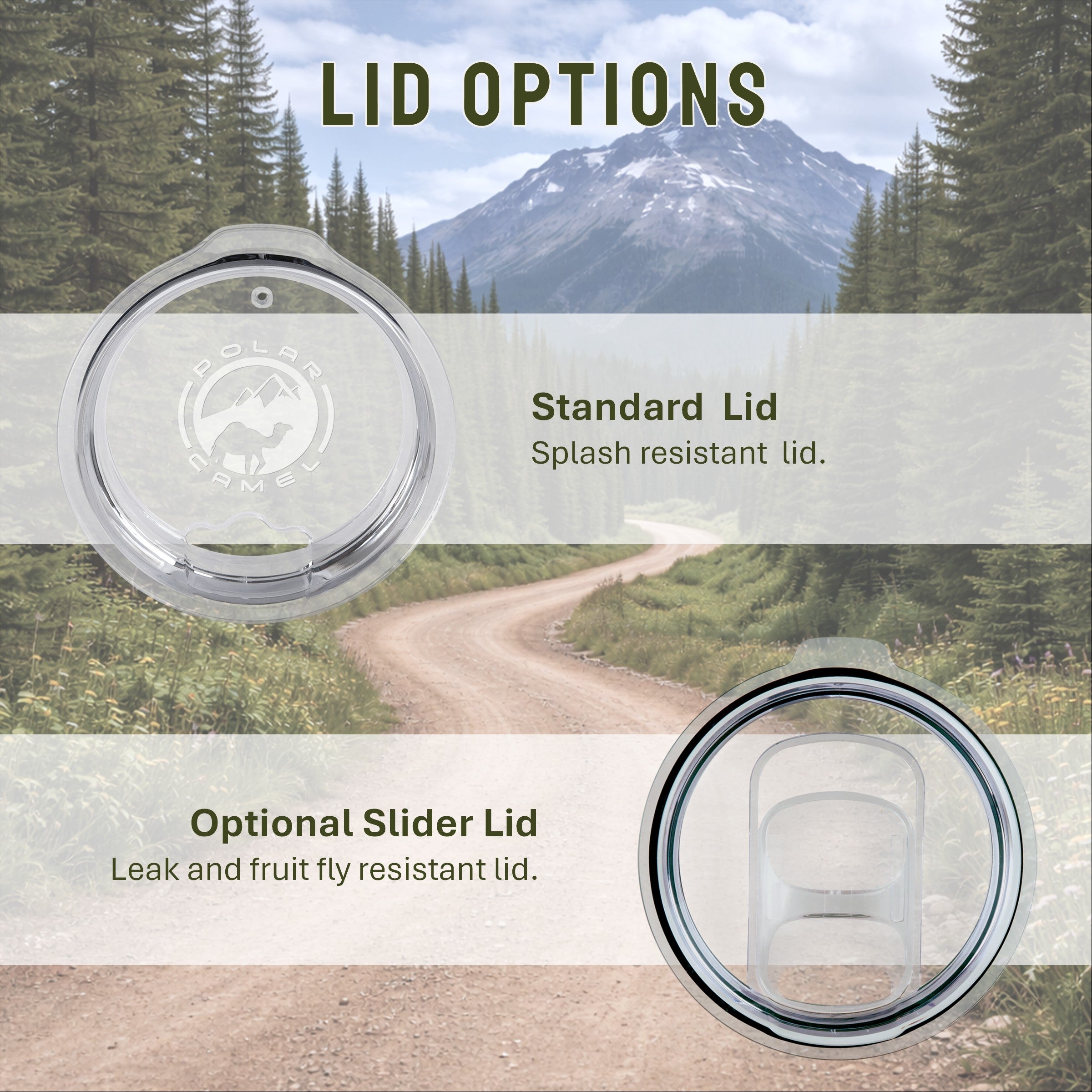 Detail pictures of the standard slider lid and the optional snap lid.